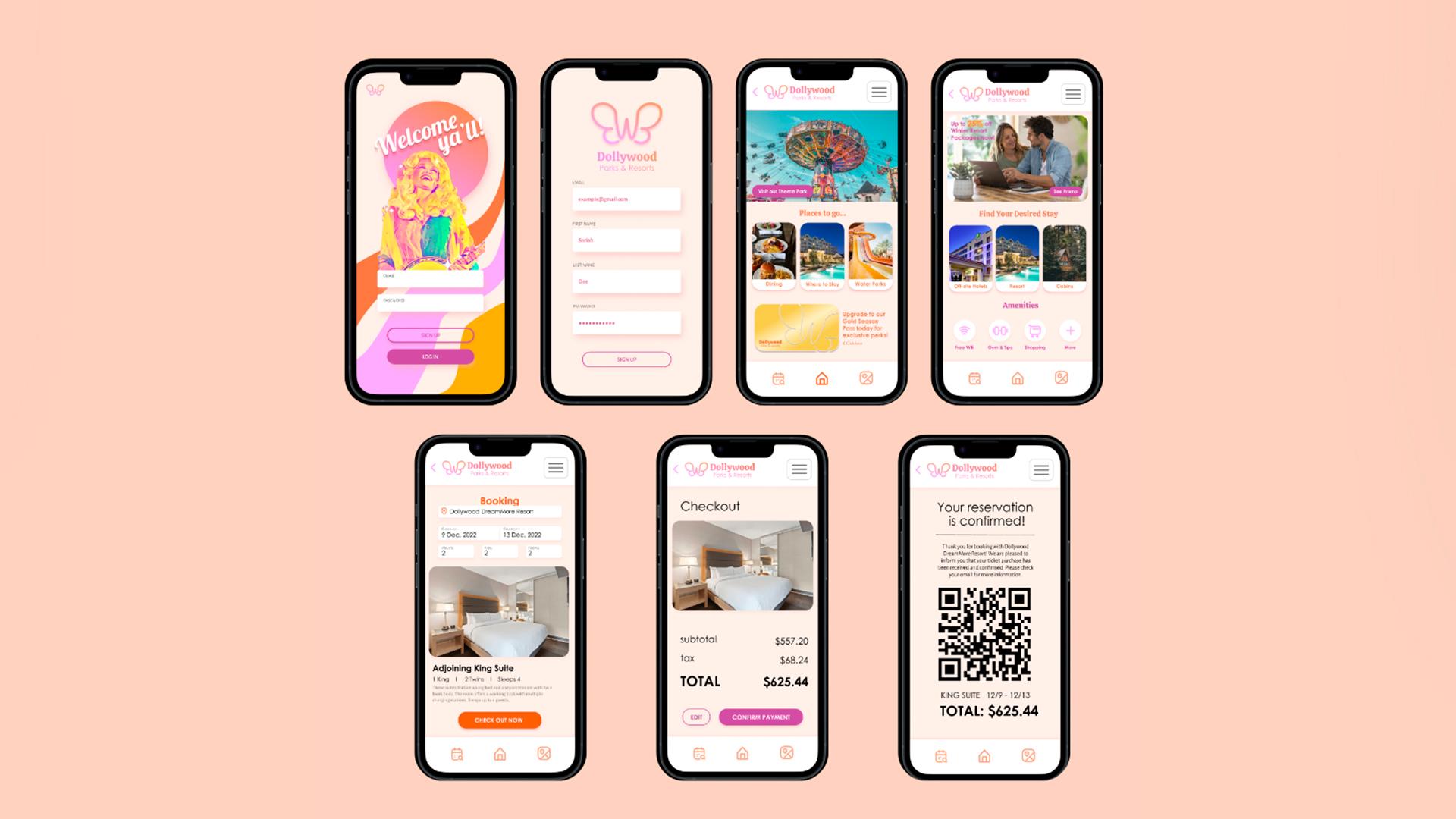 The Dollywood App  / “The Dollywood App,” mobile app, 2022. Created an interactive app for park guests to make a resort reservation at the Dollywood amusement park. 