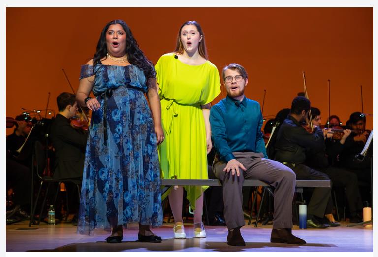 3 students performing sondheim on sondheim.