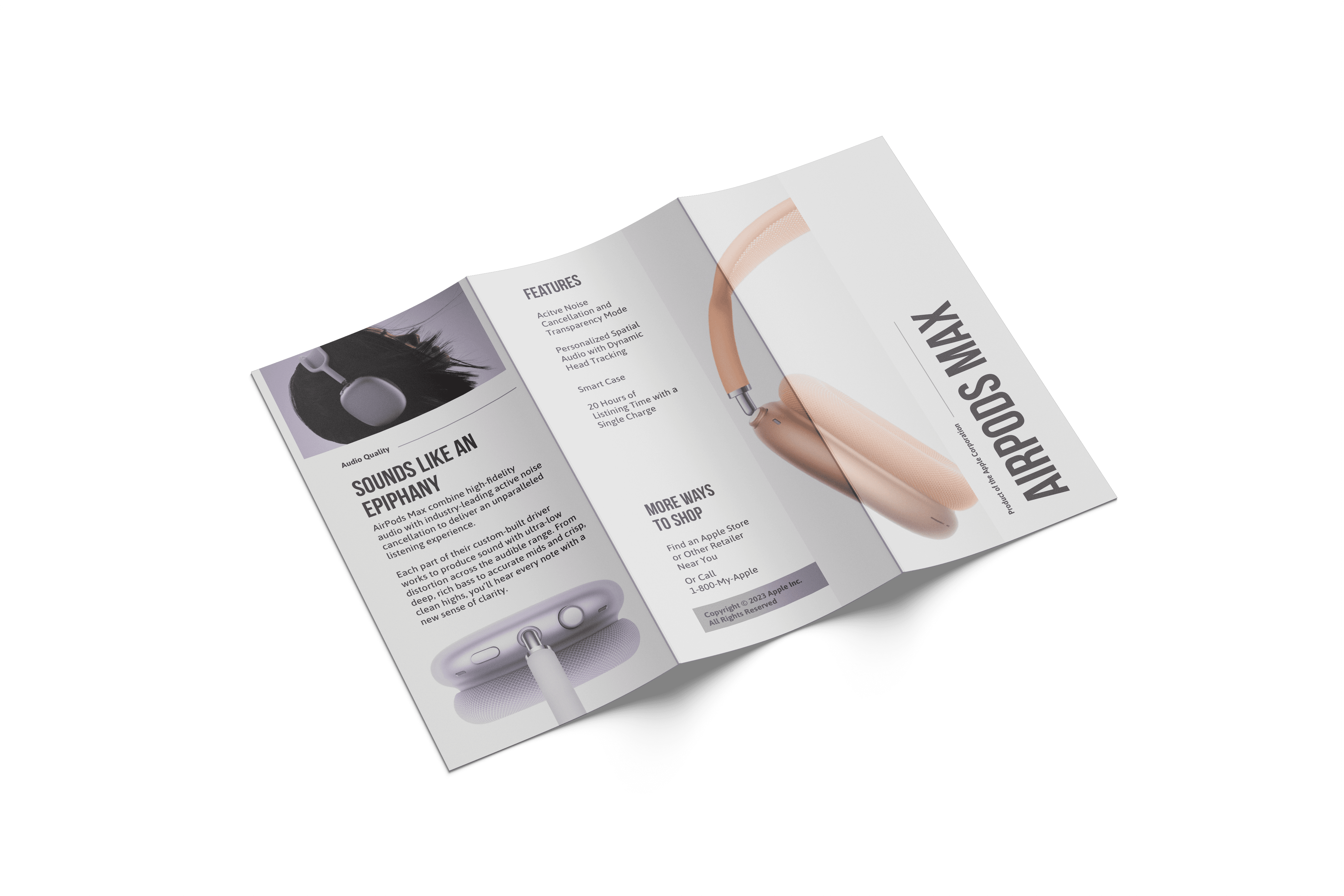 trifold brochure design for apple airpods max