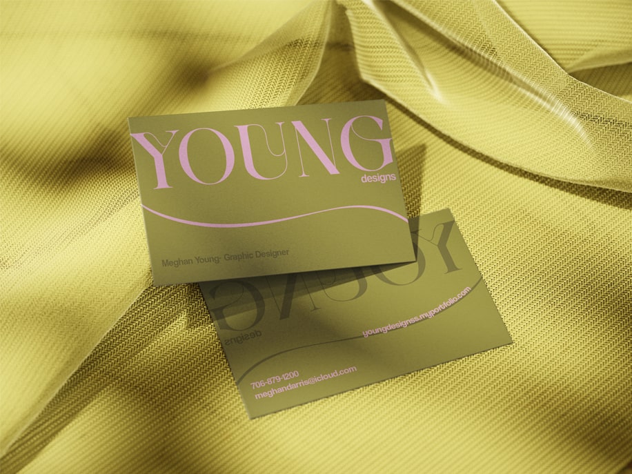 green and pink buisness card with Meghan's personal brand