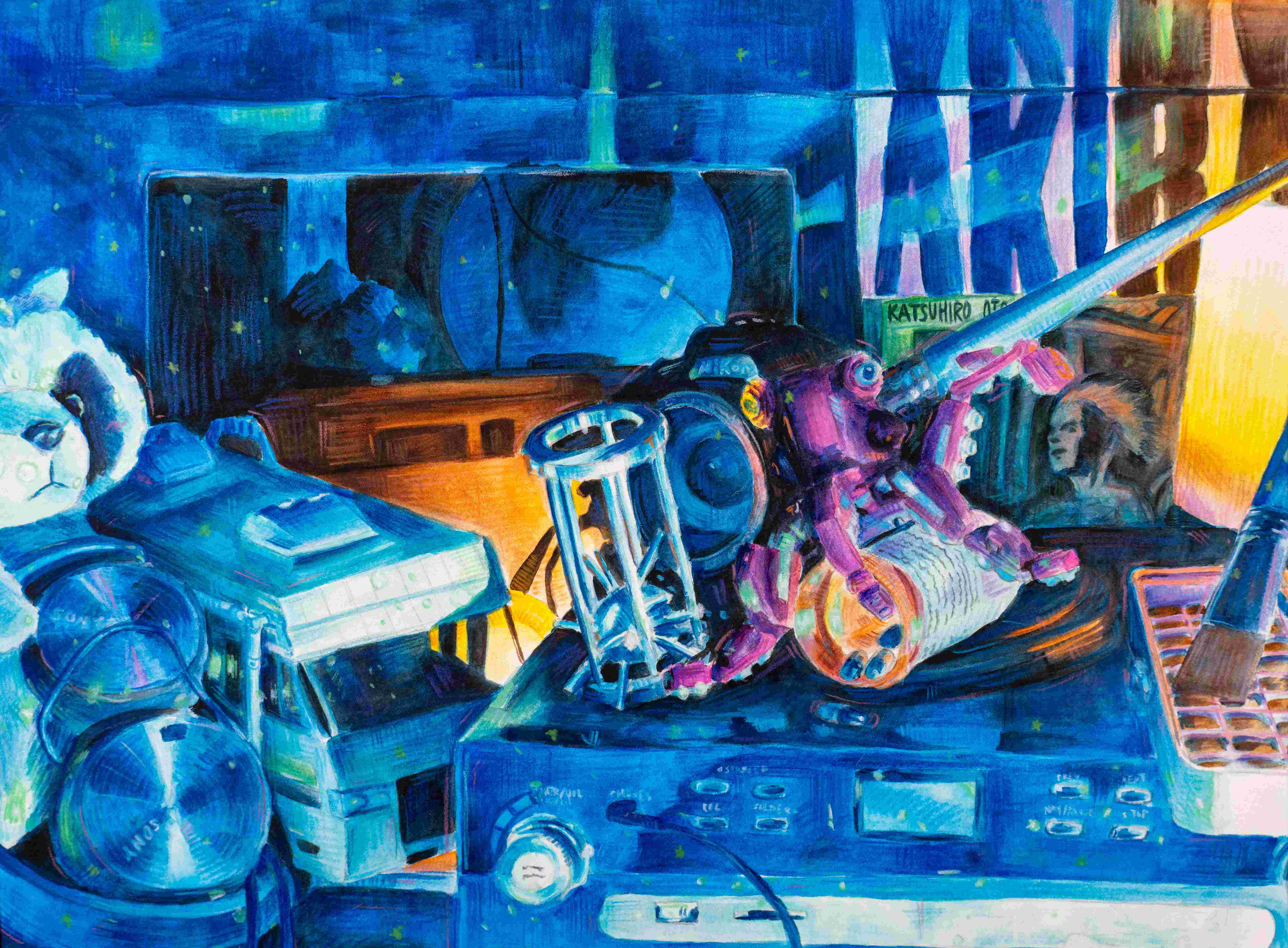 colorful dawing of stuff on shelf