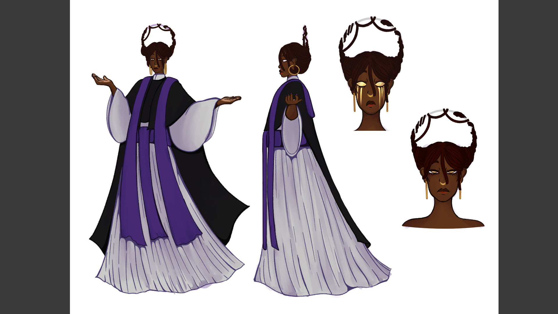 character concept of a woman in a purple dress