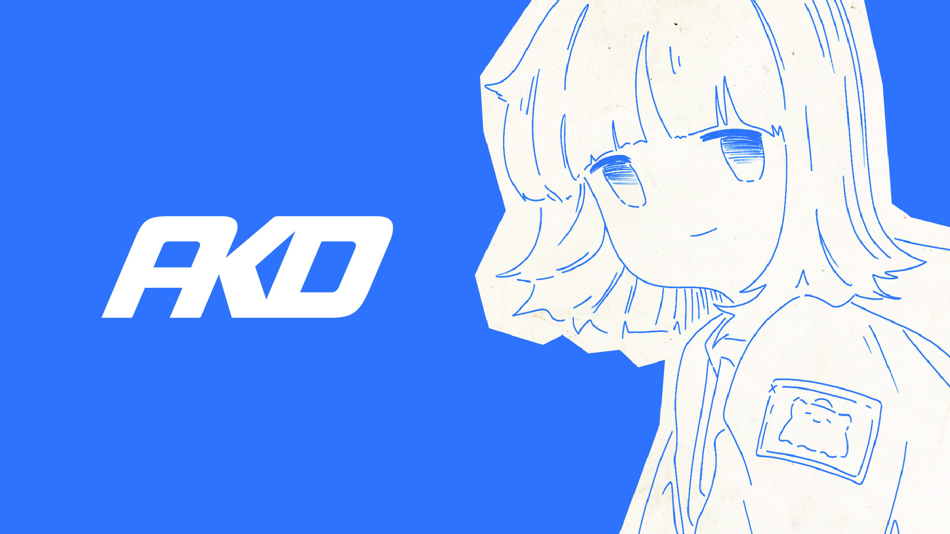 blue background with a white cut out of an illustrated girl 