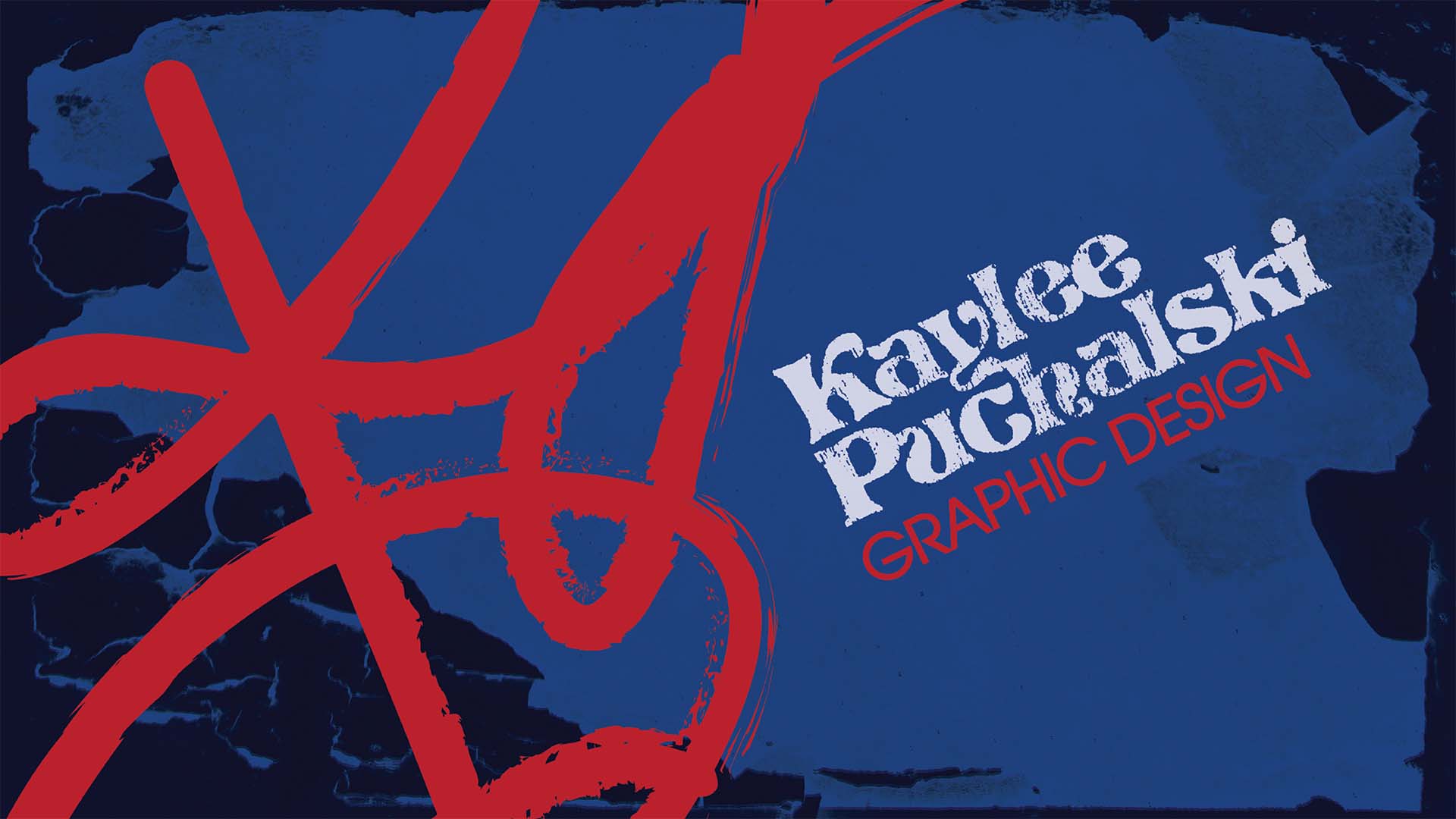 red graffiti KP on a blue background with white "Kaylee Puchalski Graphic Design" text
