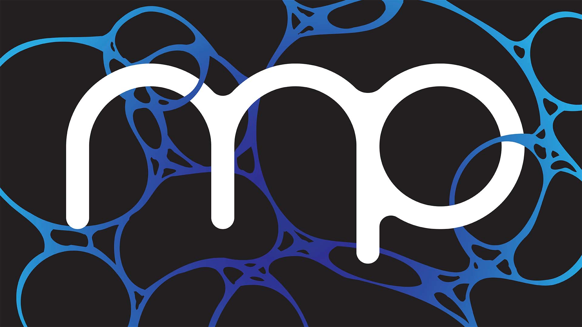 White "MP" on a blue and black water looking background