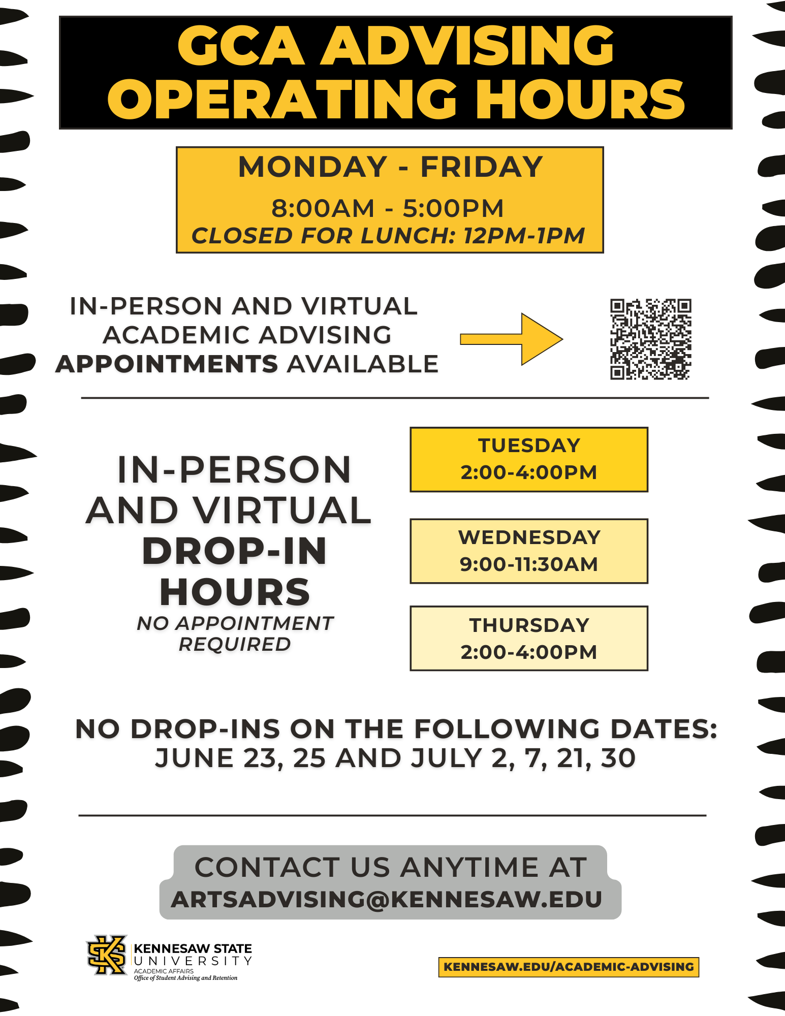 advising schedule for summer 2026
