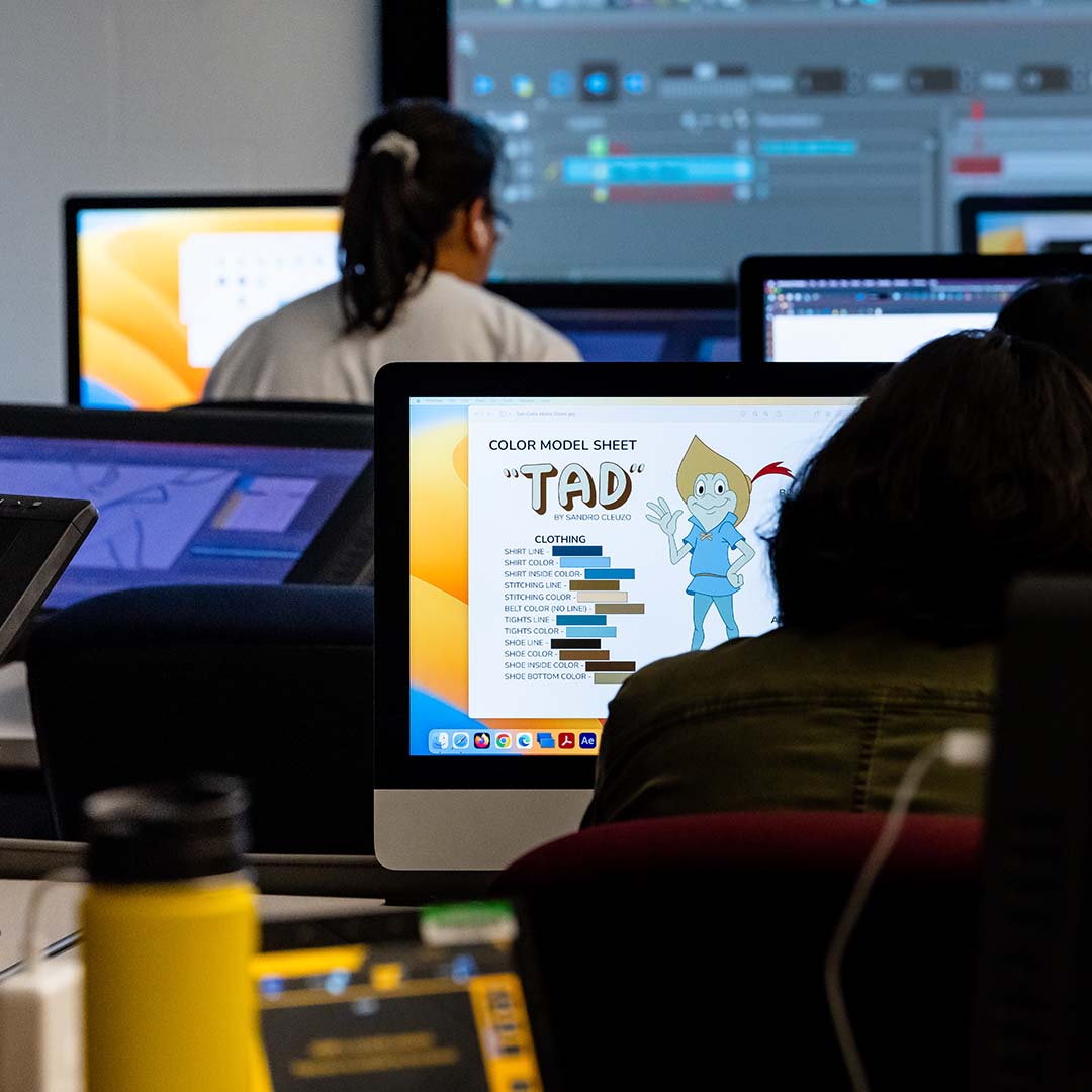 animation students in class working on characters