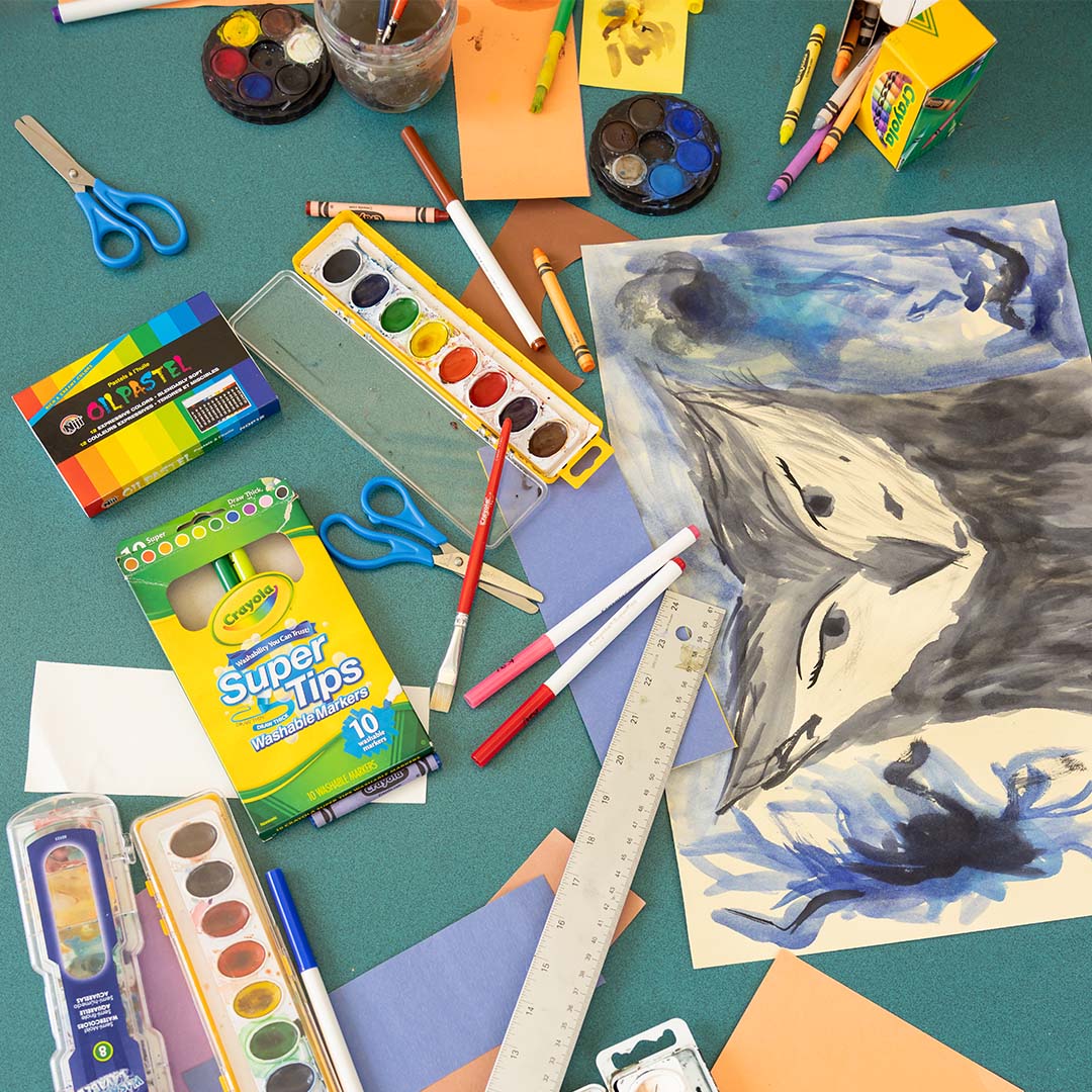 childrens art supplies on a table