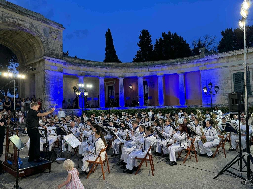 A philharmonic plays in the evening on the Greek Island of Corfu