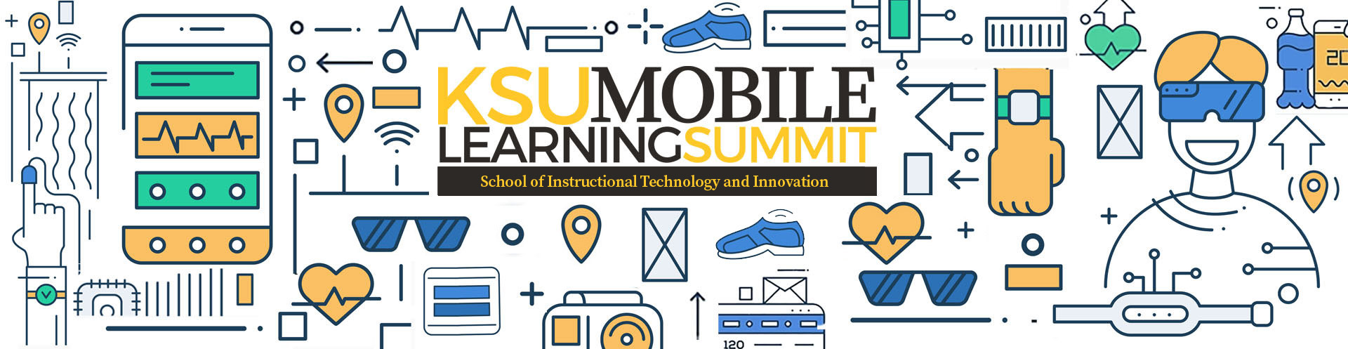 KSU Mobile Learning Summit School of Instructional Technology with background clip art.