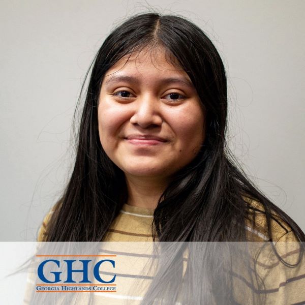 Evelyn Gonzalez Sandoval, a smiling student in a headshot with the Georgia Highlands College logo in the bottom left corner.  