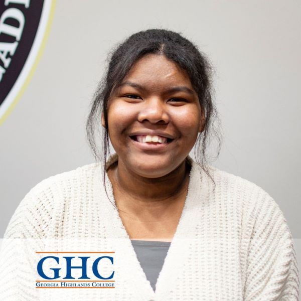Hallie Scoffield, a smiling student in a headshot with the Georgia Highlands College logo in the bottom left corner.