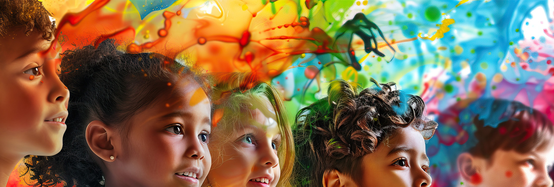 rainbow colors with 4 children heads