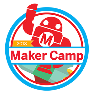 Maker Camp logo featuring a red robot