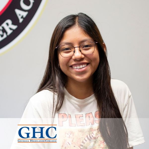 Pricila Perez-Tornez, a smiling student in a headshot with the Georgia Highlands College logo in the bottom left corner.