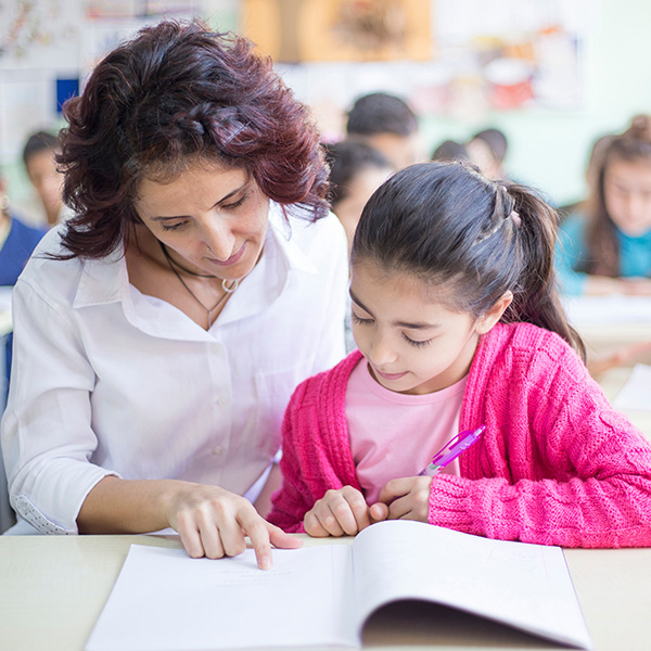 Teacher with students