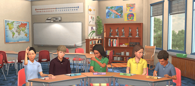 middleschool classroom with several children avatars