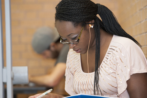 student in admissions office