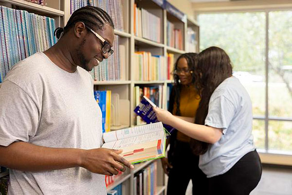 students in library