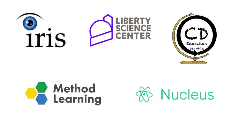 A white background with the following logos: Iris, Liberty Science Center, CD Education Service, Method Learning, and Nucleus.