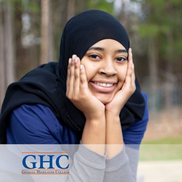 Saabirah Mansur, in a headshot with the Georgia Highlands College logo in the bottom left corner.