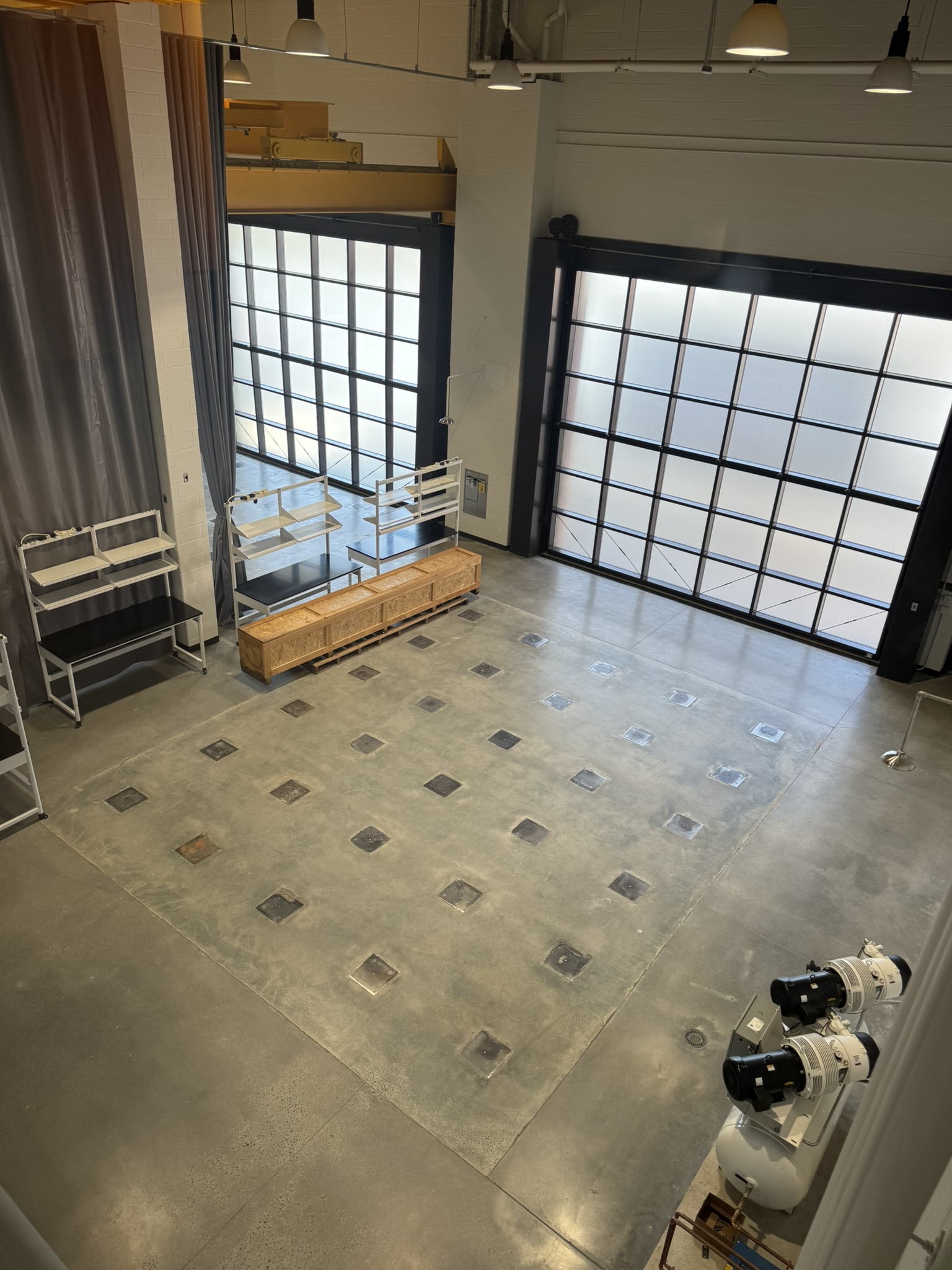 Top-down view of the Innovation Center's High Bay, featuring a strong floor.
