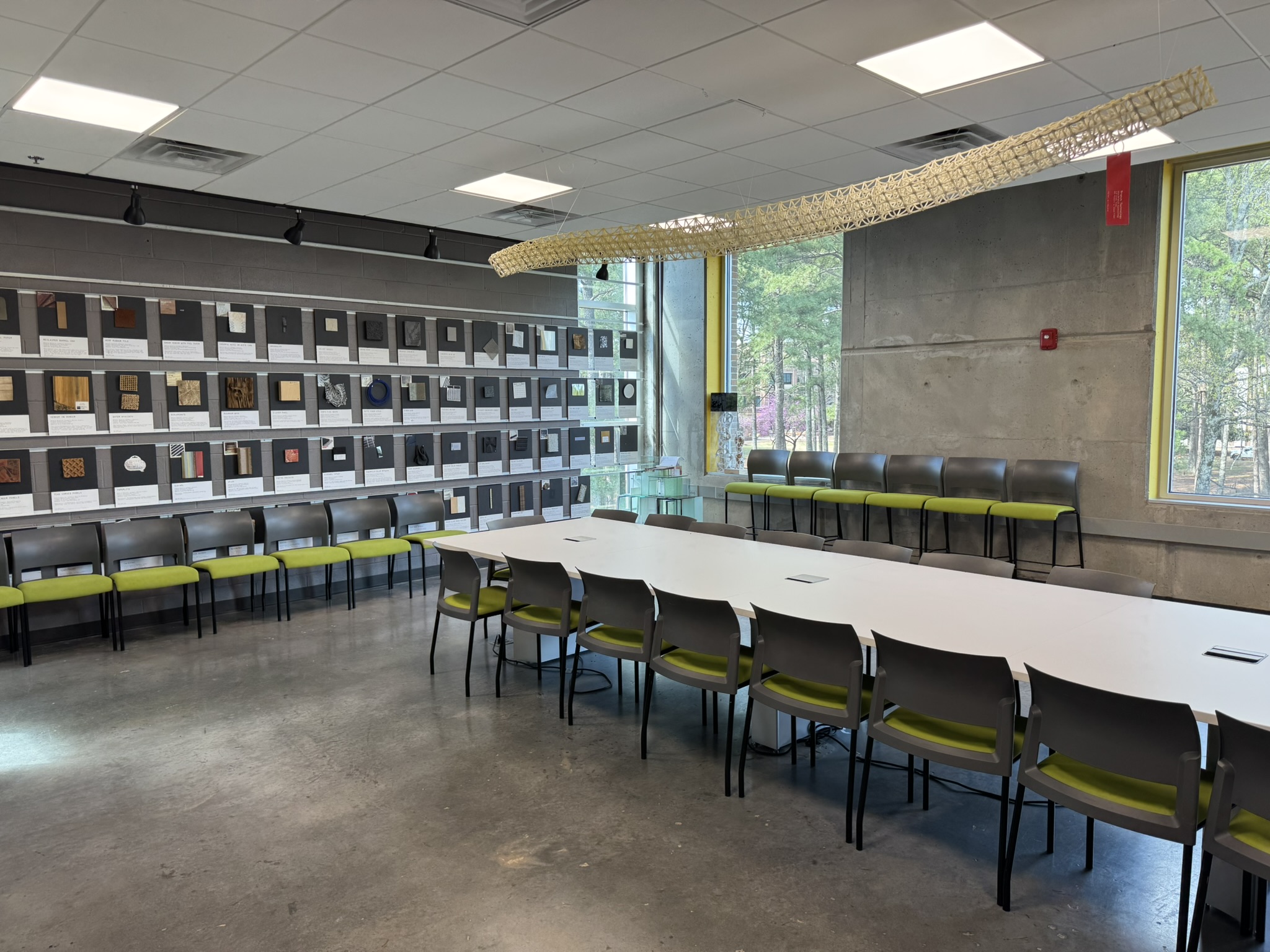 The Materials Library, featuring the materials samples display wall.