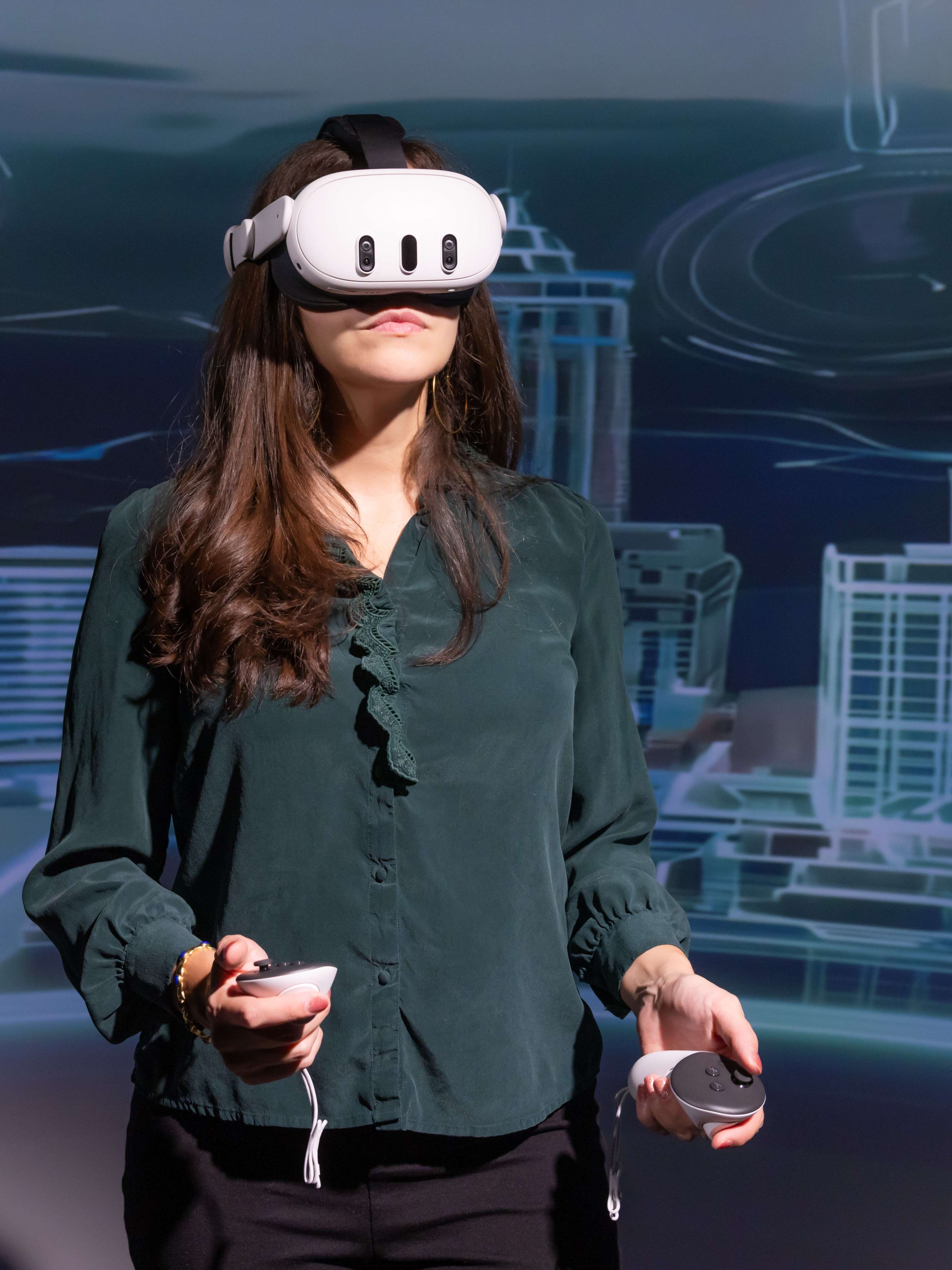 Woman using a virtual reality headset.