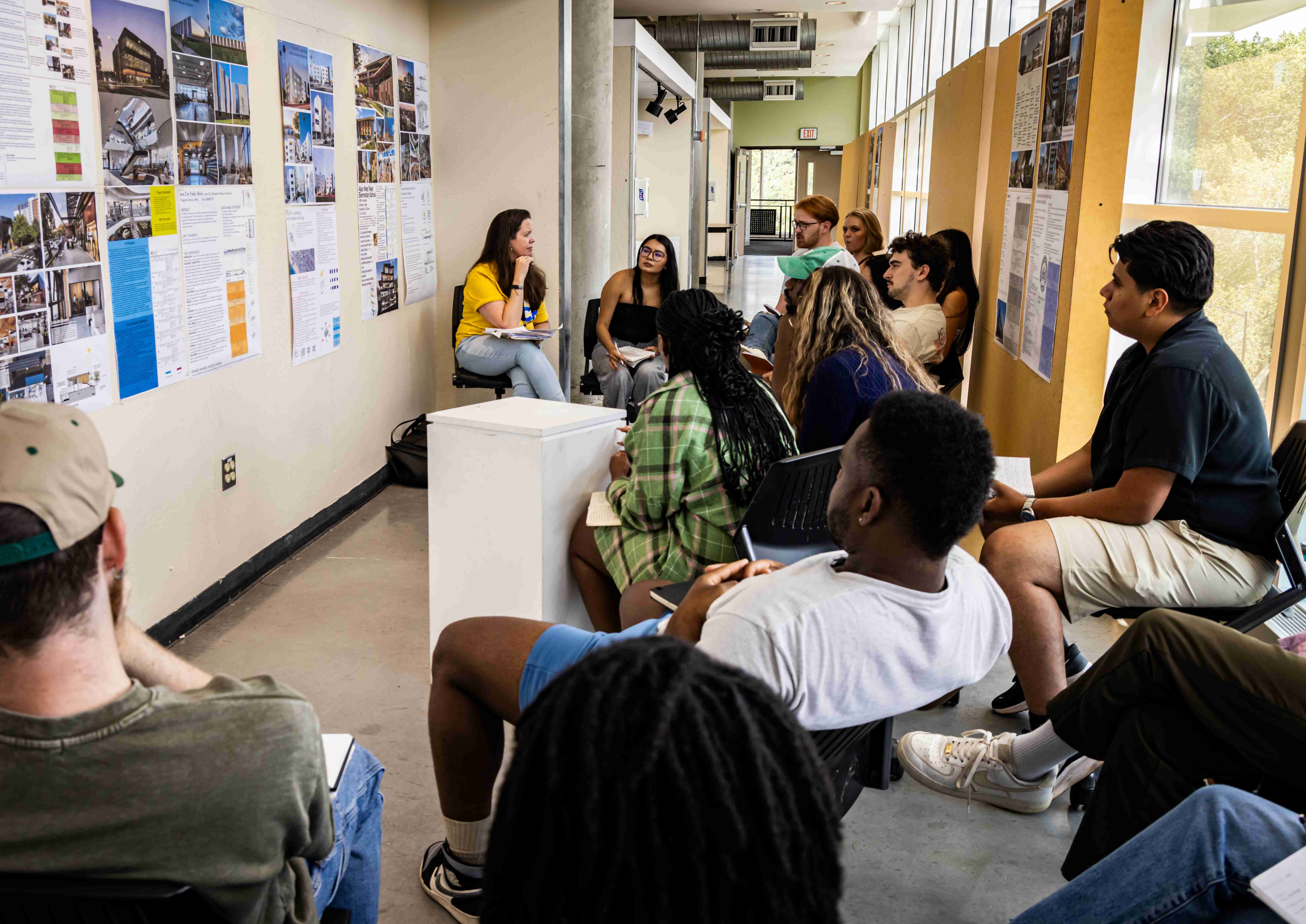 Architecture class meeting for reviews.