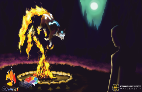 Realities Lab Project 1  / Man starring at entity in fire under moonlight