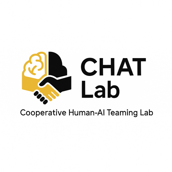 A black and yellow brain above two shaking hands with the words CHAT Lab