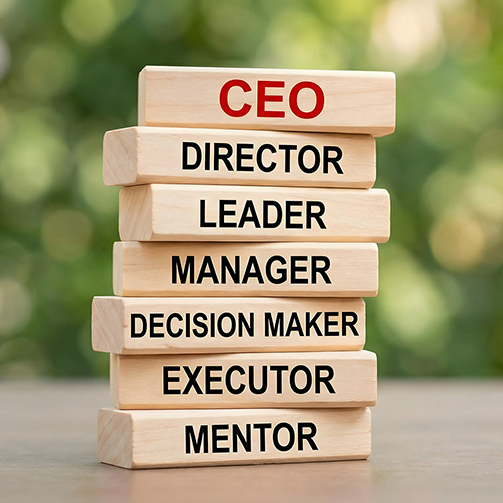 a stack of wooden blocks suggesting a hierarchy of a company