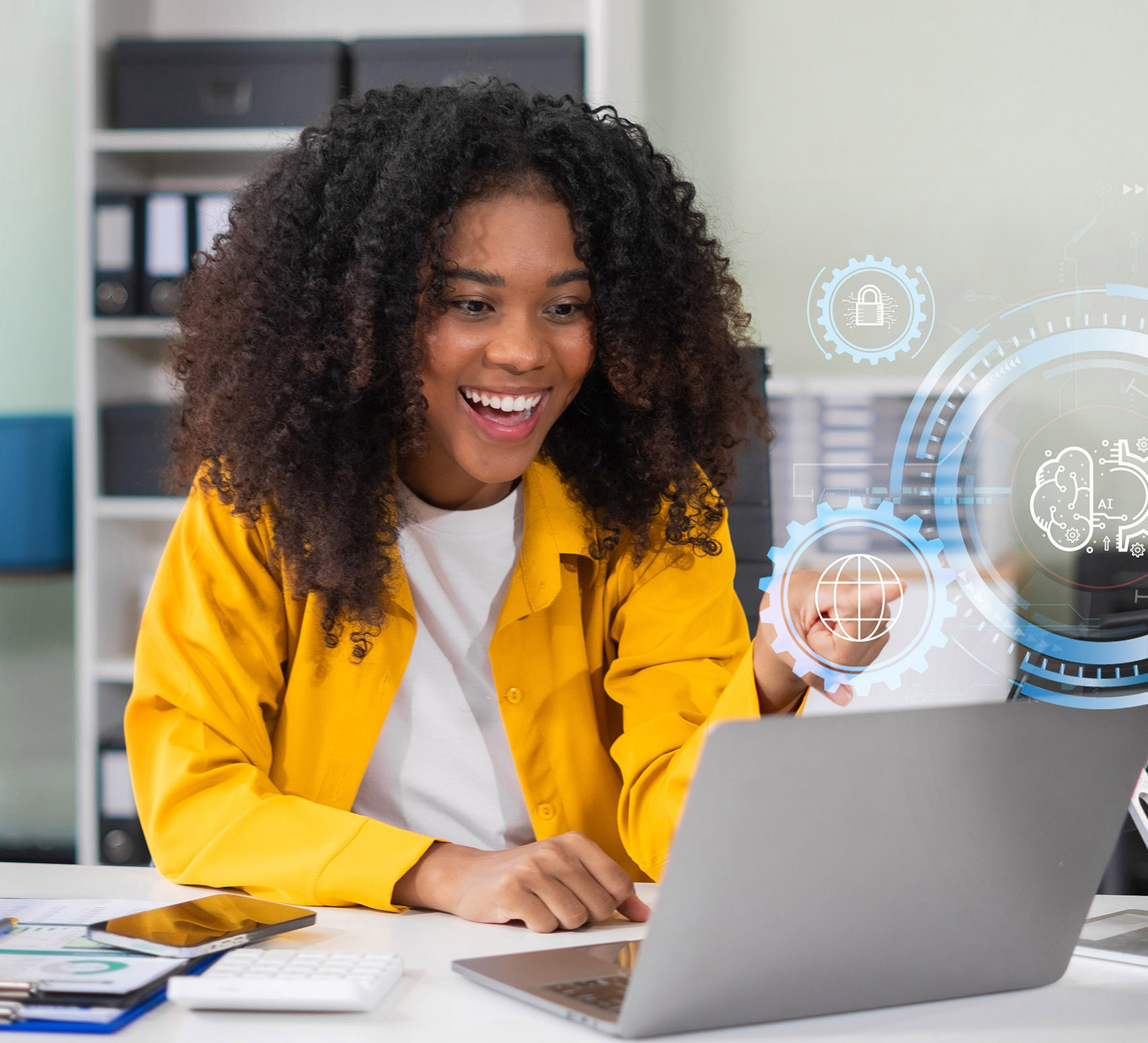 a woman looking at a laptop