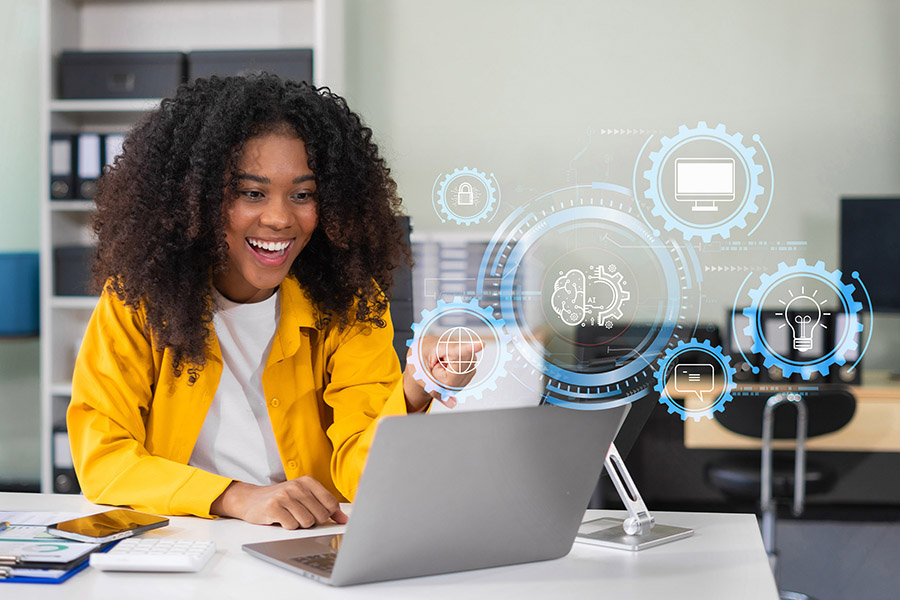 Photo of a woman working on a computer