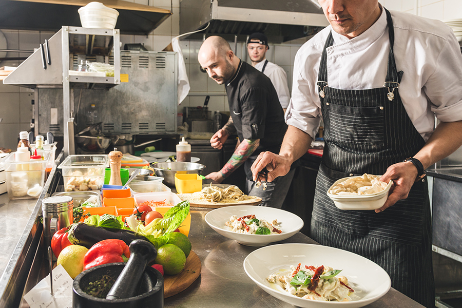 restaurant workers in a kitchen
