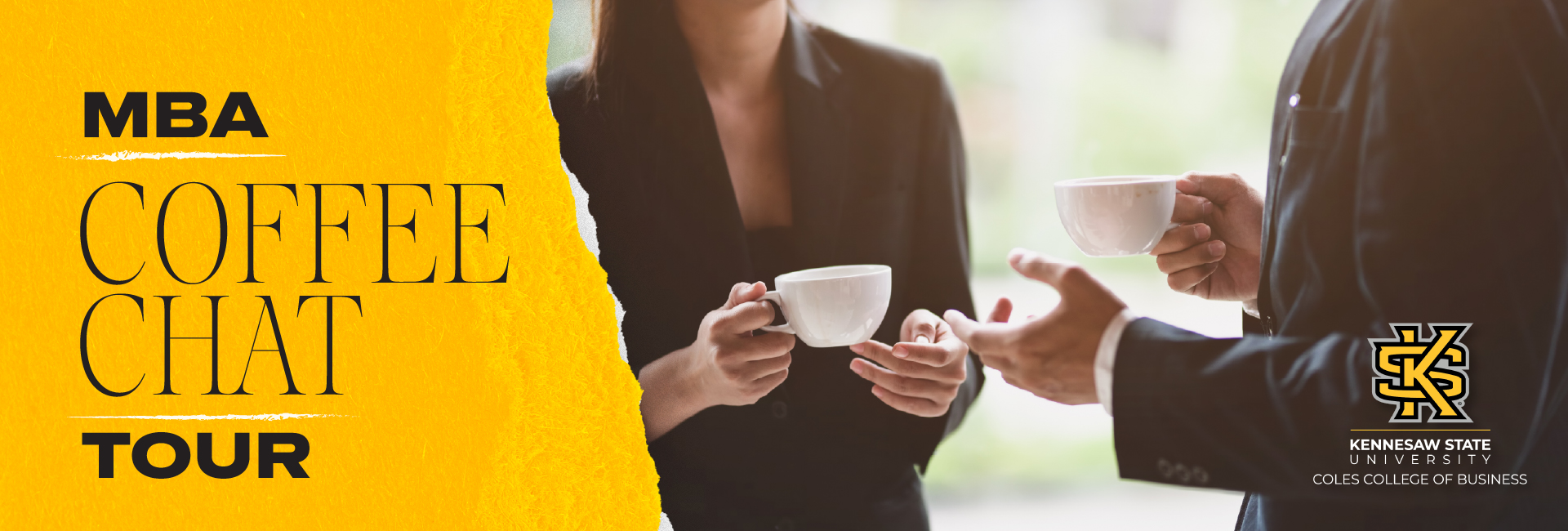 two people talking over a cup of coffee at the coffee chat tour.