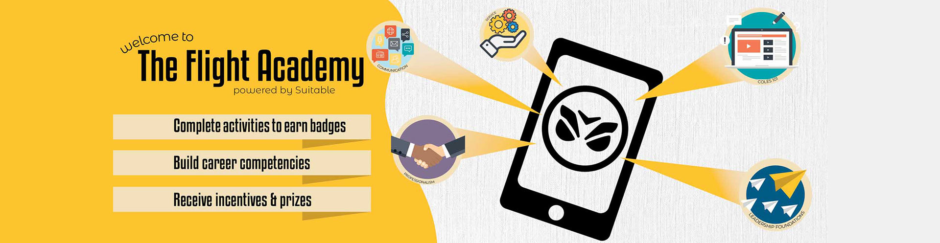 The Flight Academy Powered by Suitable. Complete Activities to Earn Badges. Buld Career Competencies. Receive Icentives and Prizes. An engagement platform accessed through a desktop or mobile application that keeps a log of the outside of classroom (co-curricular) activities.