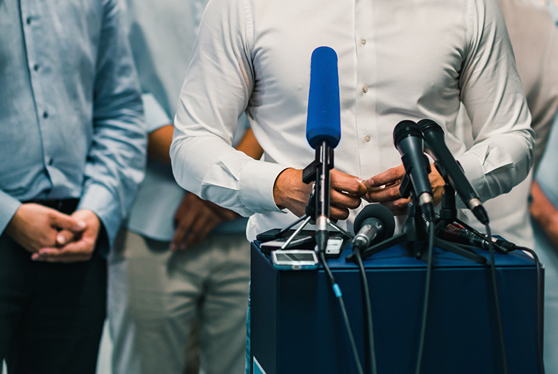 A CEO gives an address at a press conference