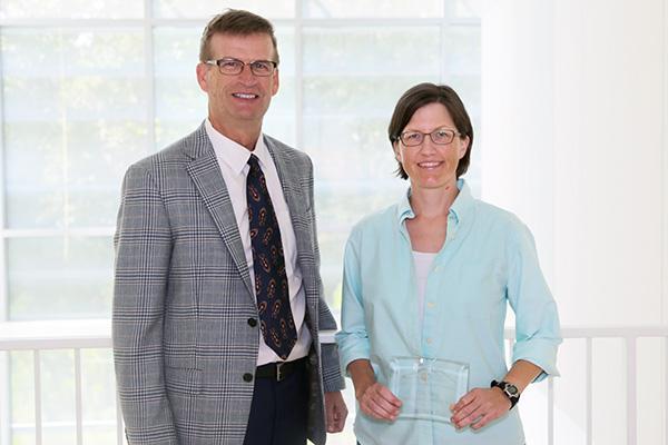  / Photo of Mark Anderson (left) and Distinguished Staff Award recipient, Janet Shaw, Ph.D. (right), Associate Professor of Chemistry (CHEM) 