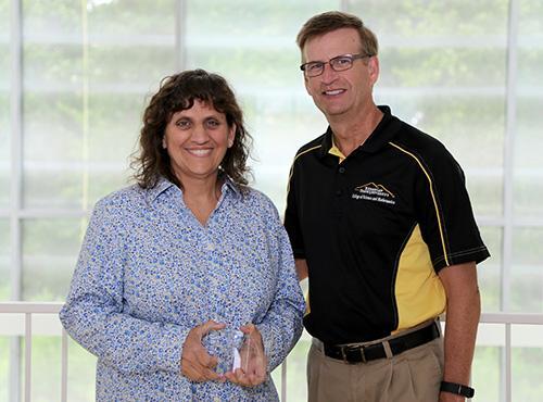  / Photo of 2016-2017 CSM Distinguished Part-Time Teaching Award recipient, Lori Joseph, Part-Time Instructor of Mathematics in the Department of Mathematics (right) and Dr. Mark Anderson (left). 