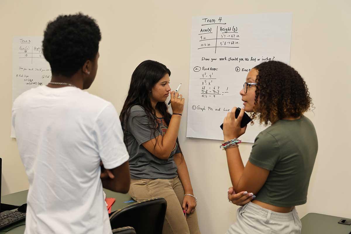 CSM PRESS program students working together to solve a mathematics problem in a group activity.  / CSM PRESS program students working together to solve a mathematics problem in a group activity. 