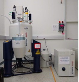 400 MHz instrument in the NMR facility at Kennesaw State University Bruker 400 MHz AVANCE III HD Instrument (Ascend Magnet) - This system is intended for routine and advanced research samples. Access is scheduled via Faces (see scheduling). Capabilities include: 24 tube SampleCase automated sample insertion, a broadband tunable 2-channel probe capable of collecting 1H, 19F, 13C, 15N, and 31P directly detected spectra; two channel capabilities enable decoupling and/or double resonance spectroscopy e.g. HSQC between 1H and a broadband nucleus; temperature stabilization via BCU or liquid nitrogen for variable temperature NMR; automated tuning and matching; gradient shimming; and access to IconNMR.