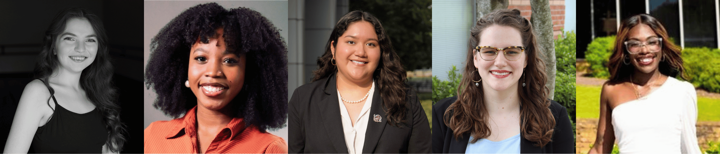Headshots of Kennesaw State University students Emily Cruse, Bon Varlet, Alicia Olguin-Macedo, Kathleen Cappello, and AKeera Ford 
