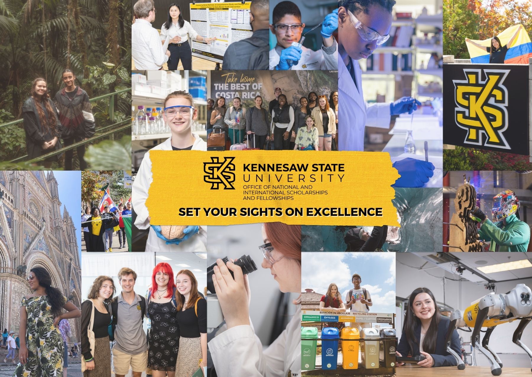 Postcard for the Office of Prestigious Undergraduate Awards with a collage of Kennesaw State Students behind