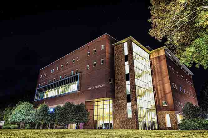 Social Sciences building at KSU at night with starry sky