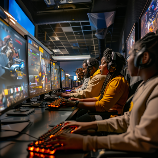 group of people sitting at computer station