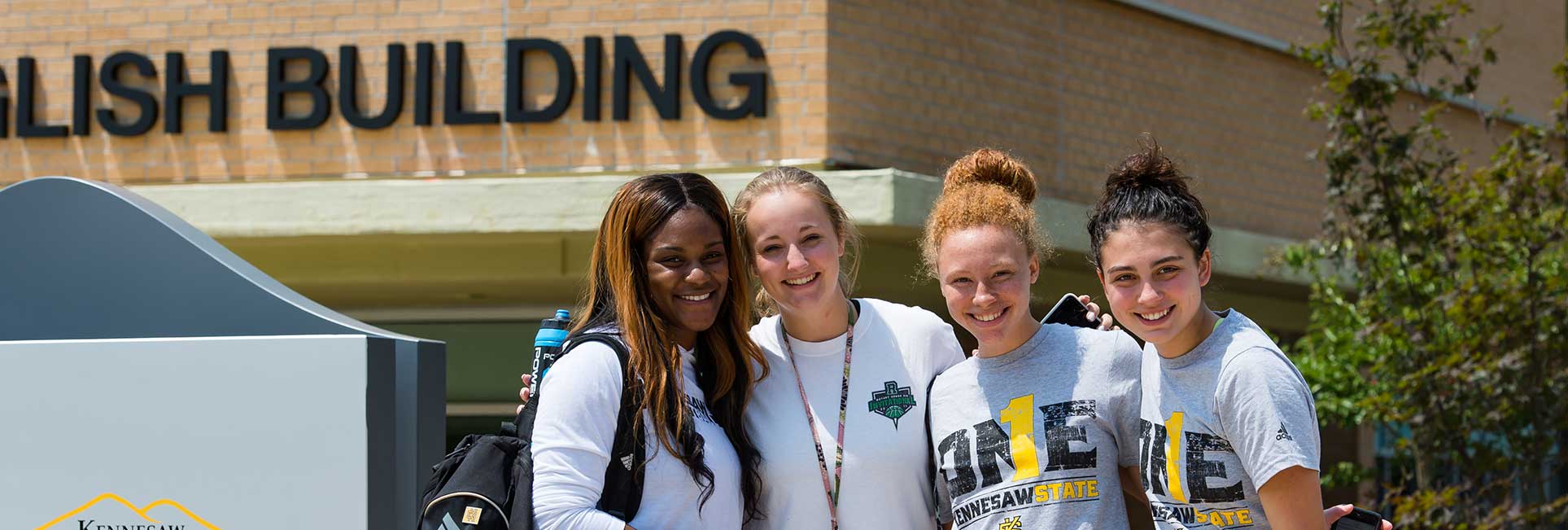 ksu students in front of english building