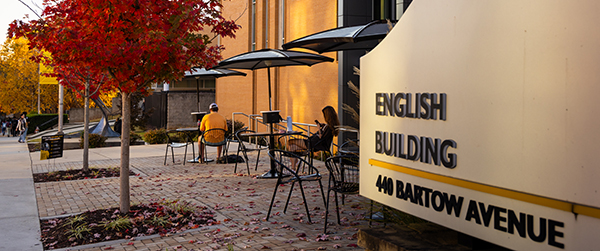 outside the English building in the fall