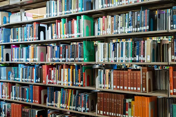 shelf full of books in library