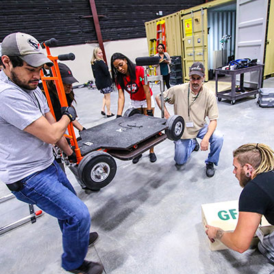 students working together on set